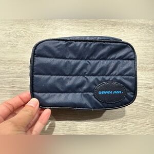CH4 Vintage Pan Am Quilted Blue Toiletry Pouch Tote Wallet Aviation Collectible